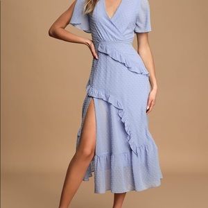 Lulus Periwinkle Swiss Dot Ruffled Dress
